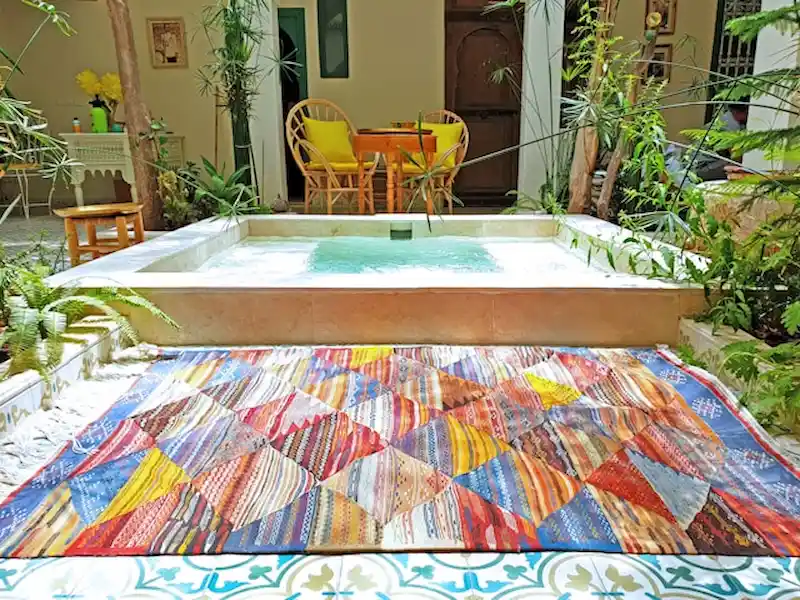 Moroccan rug use for outdoor spaces